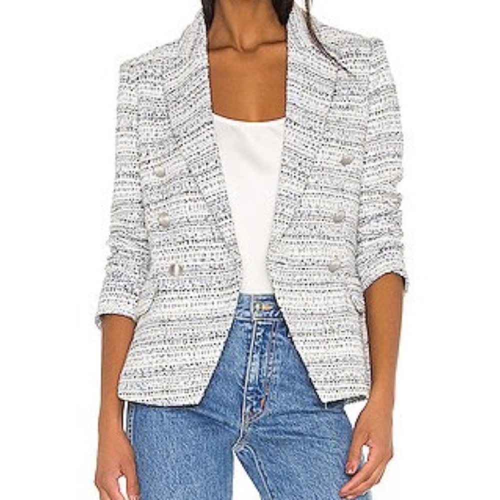 KENZIE DOUBLE BREASTED BLAZER IN IVORY & GREY